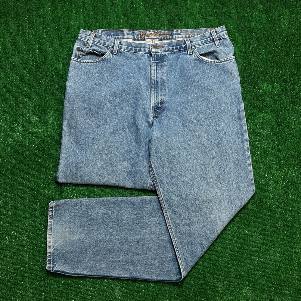 Vintage 90s Eddie Bauer Original Denim Jeans Leather Patch Light Wash